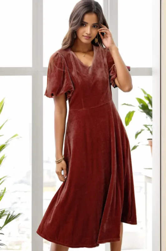 V-Neck Balloon Sleeve Midi Dress sold by Charming Charlie