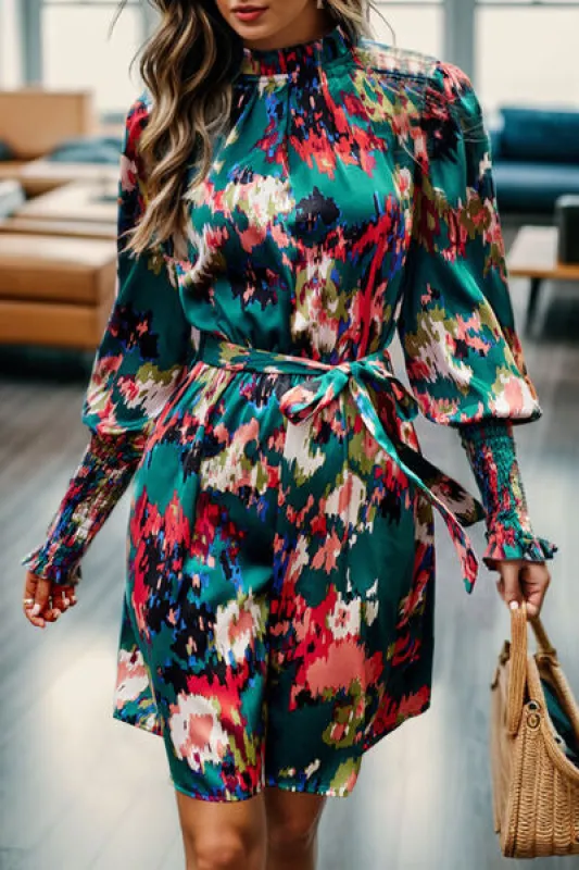 Printed Tied Lantern Sleeve Mini Dress sold by Charming Charlie