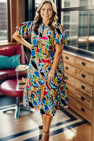 Plus Size Notched Short Sleeve Tiered Dress sold by Charming Charlie product image thumbnail 3