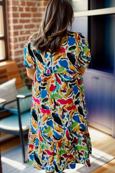 Plus Size Notched Short Sleeve Tiered Dress sold by Charming Charlie product image thumbnail 2