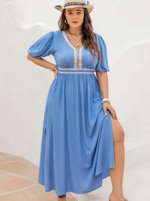 Plus Size Slit V-Neck Short Sleeve Dress sold by Charming Charlie