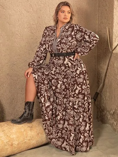 Plus Size Notched Balloon Sleeve Printed Maxi Dress sold by Charming Charlie product image thumbnail 4