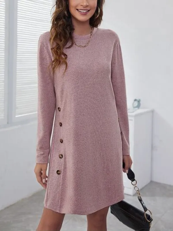 Decorative Button Round Neck Dress sold by Charming Charlie