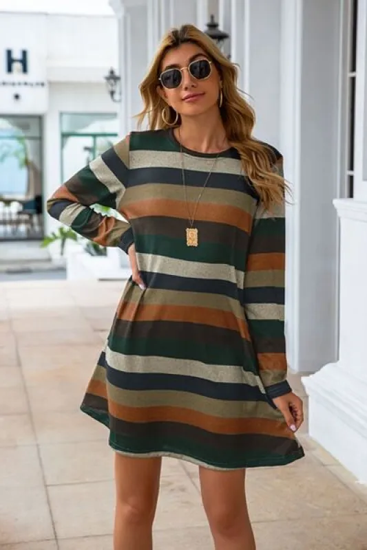 Striped Round Neck Long Sleeve Dress sold by Charming Charlie