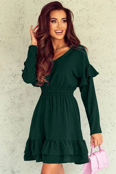 Ruffled V-Neck Dropped Shoulder Mini Dress sold by Charming Charlie product image thumbnail 2