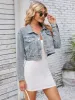 Pocketed Button Up Dropped Shoulder Denim Jacket sold by Charming Charlie