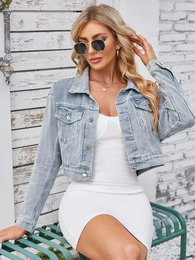 Pocketed Button Up Dropped Shoulder Denim Jacket sold by Charming Charlie product image thumbnail 4