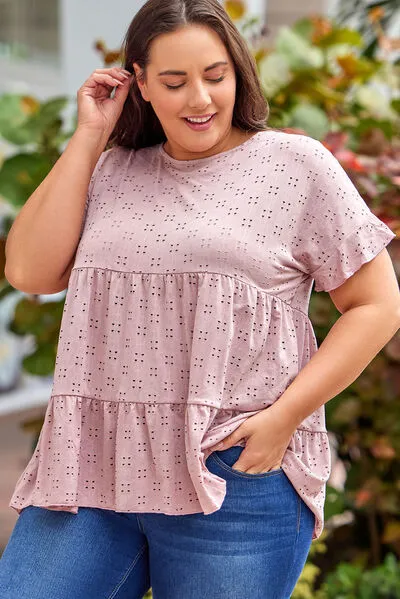 Plus Size Eyelet Round Neck Short Sleeve Blouse sold by Charming Charlie product image thumbnail 2