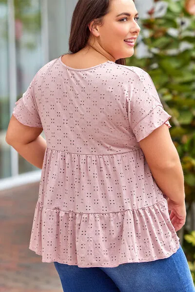 Plus Size Eyelet Round Neck Short Sleeve Blouse sold by Charming Charlie product image thumbnail 3