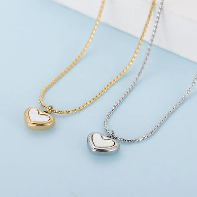 Mother-Of-Pearl Heart Pendant Stainless Steel Necklace sold by Charming Charlie