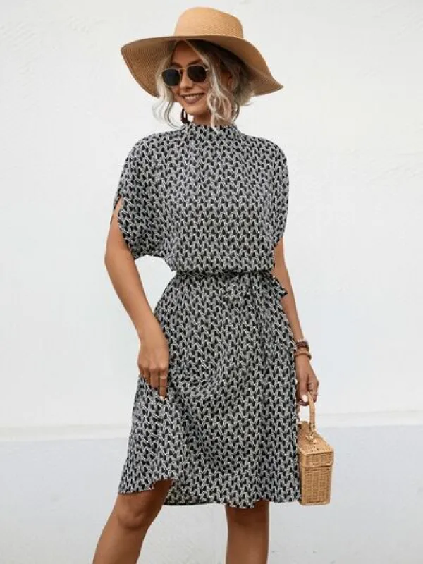 Tied Printed Mock Neck Short Sleeve Dress sold by Charming Charlie