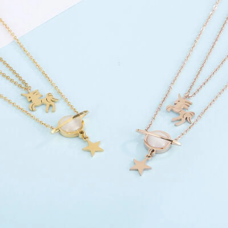 Unicorn and Star Shape Double-Layered Pendant Necklace sold by Charming Charlie