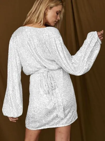 Tied Sequin Surplice Balloon Sleeve Dress sold by Charming Charlie product image thumbnail 2