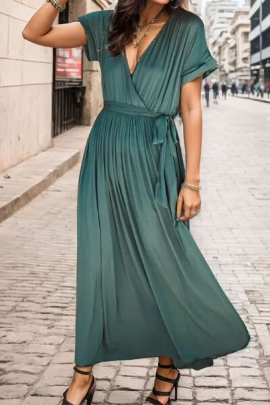 Surplice Tie Waist Short Sleeve Dress sold by Charming Charlie