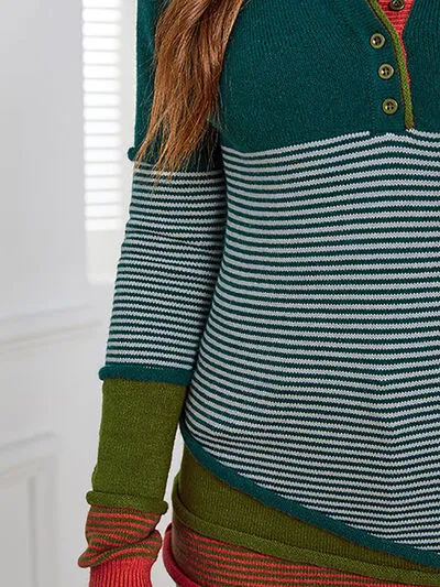 Striped Contrast Notched Long Sleeve Sweater sold by Charming Charlie product image thumbnail 3