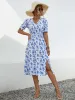 Slit Printed V-Neck Short Sleeve Dress sold by Charming Charlie