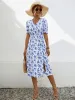 Slit Printed V-Neck Short Sleeve Dress sold by Charming Charlie