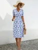 Slit Printed V-Neck Short Sleeve Dress sold by Charming Charlie