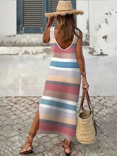 Slit Striped Round Neck Sleeveless Dress sold by Charming Charlie product image thumbnail 3