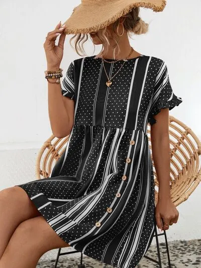 Striped Polka Dot Frill Short Sleeve Mini Dress sold by Charming Charlie product image thumbnail 3