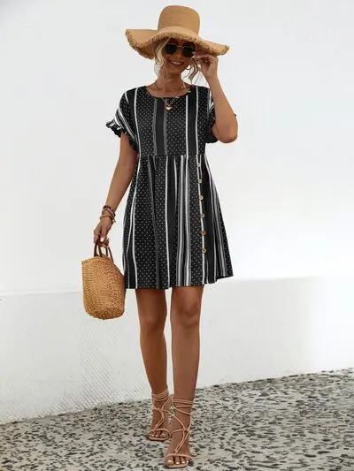 Striped Polka Dot Frill Short Sleeve Mini Dress sold by Charming Charlie product image thumbnail 4