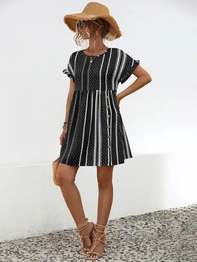 Striped Polka Dot Frill Short Sleeve Mini Dress sold by Charming Charlie product image thumbnail 5