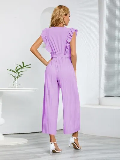 Ruffled Surplice Cap Sleeve Jumpsuit sold by Charming Charlie product image thumbnail 4