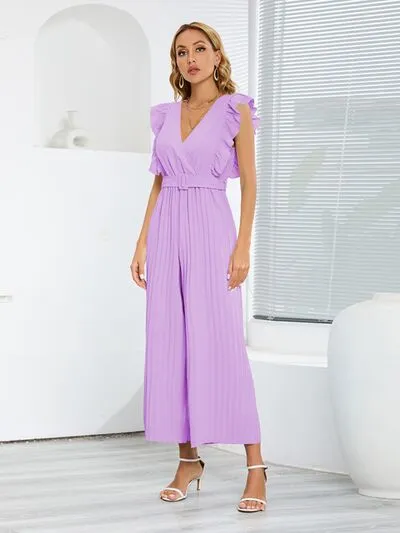 Ruffled Surplice Cap Sleeve Jumpsuit sold by Charming Charlie
