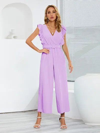 Ruffled Surplice Cap Sleeve Jumpsuit sold by Charming Charlie product image thumbnail 2