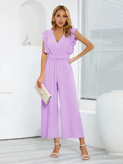 Ruffled Surplice Cap Sleeve Jumpsuit sold by Charming Charlie product image thumbnail 3