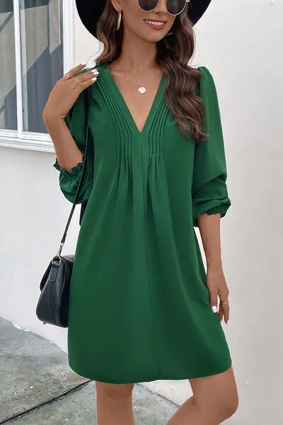 Ruched V-Neck Flounce Sleeve Dress sold by Charming Charlie
