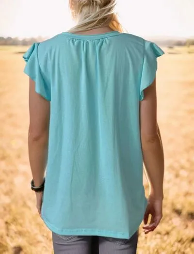 Ruffled Notched Cap Sleeve Tank sold by Charming Charlie product image thumbnail 3