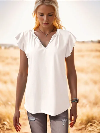 Ruffled Notched Cap Sleeve Tank sold by Charming Charlie product image thumbnail 4