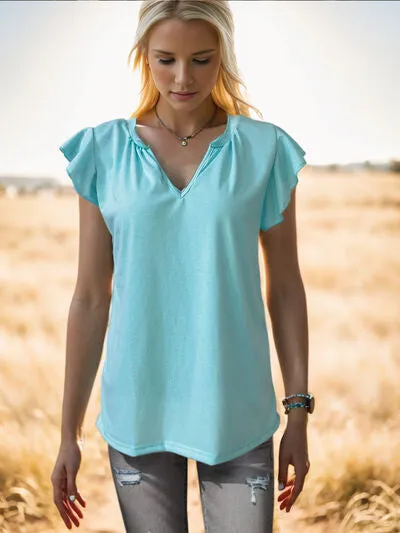 Ruffled Notched Cap Sleeve Tank sold by Charming Charlie