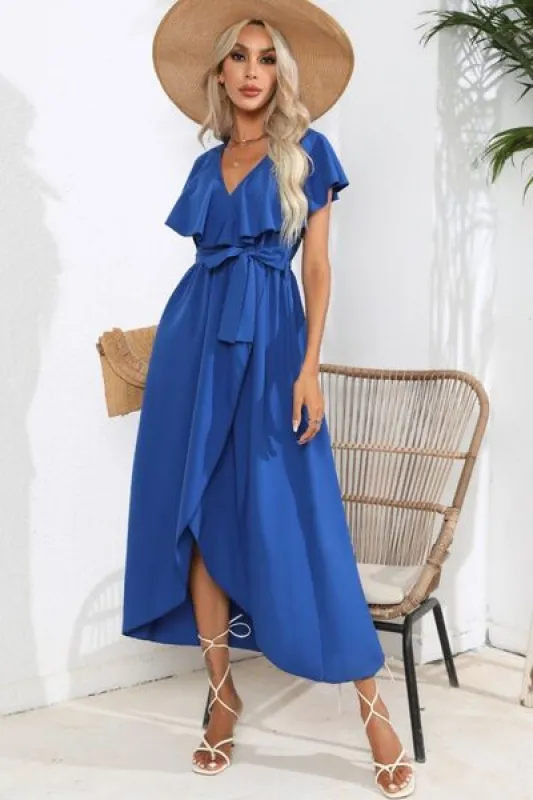 Ruffled Tied V-Neck Midi Dress sold by Charming Charlie