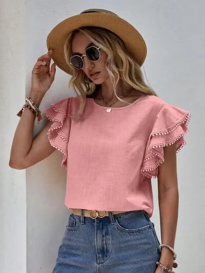 Ruffled Cap Sleeve Round Neck Blouse sold by Charming Charlie product image thumbnail 5