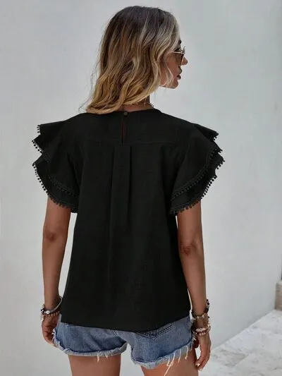 Ruffled Cap Sleeve Round Neck Blouse sold by Charming Charlie product image thumbnail 2