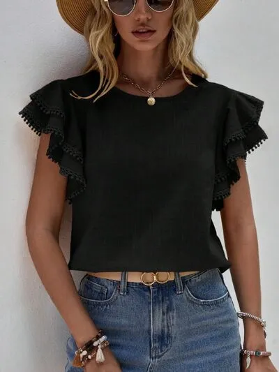 Ruffled Cap Sleeve Round Neck Blouse sold by Charming Charlie product image thumbnail 3