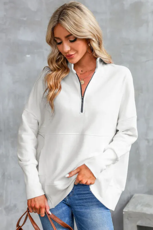 Half Zip Pocketed Dropped Shoulder Sweatshirt sold by Charming Charlie
