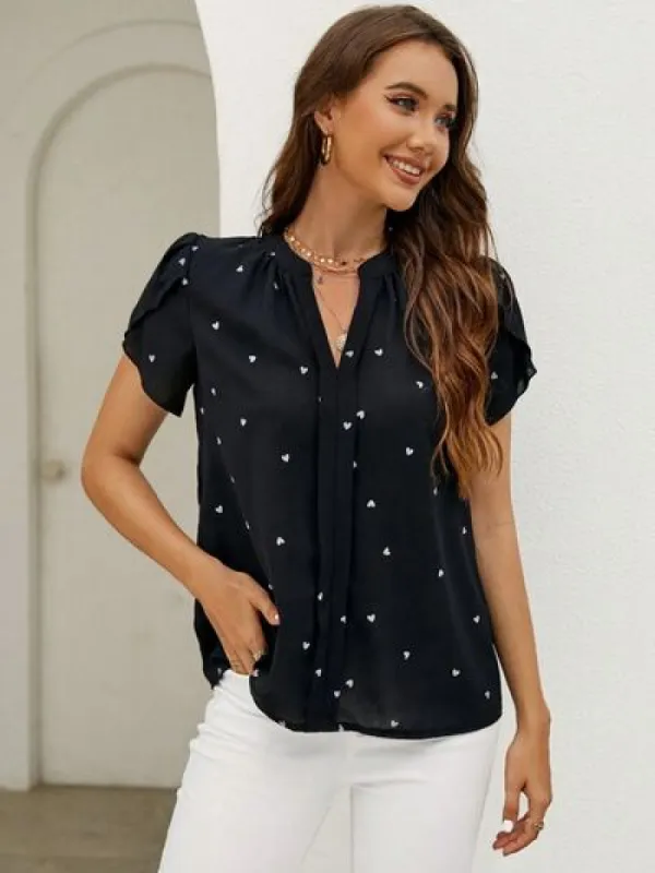 Heart Print Notched Petal Sleeve Blouse sold by Charming Charlie