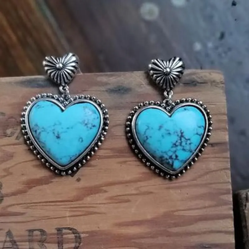 Artificial Turquoise Alloy Heart Dangle Earrings sold by Charming Charlie