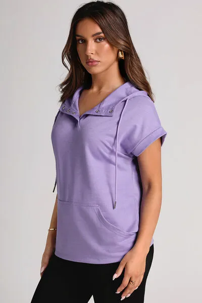 Drawstring Quarter Snap Cap Sleeve Hoodie sold by Charming Charlie product image thumbnail 4