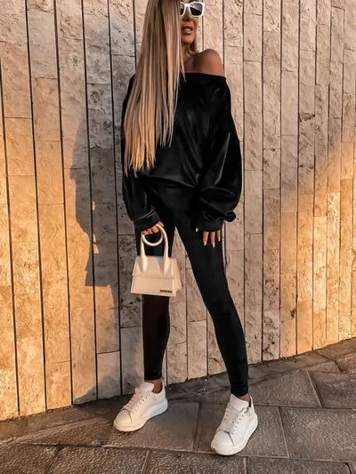 Boat Neck Dropped Shoulder Top and Pants Set sold by Charming Charlie