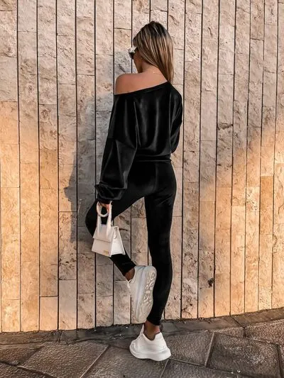 Boat Neck Dropped Shoulder Top and Pants Set sold by Charming Charlie product image thumbnail 2