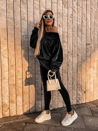 Boat Neck Dropped Shoulder Top and Pants Set sold by Charming Charlie product image thumbnail 3