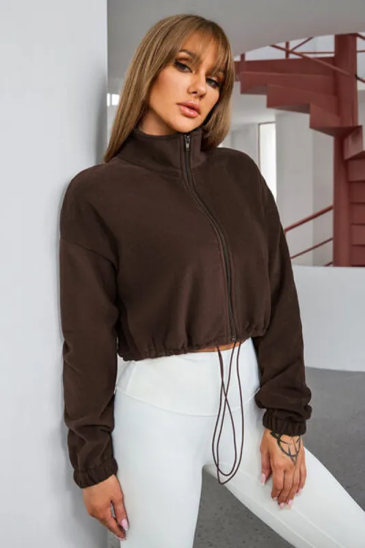 Drawstring Zip Up Dropped Shoulder Outerwear sold by Charming Charlie