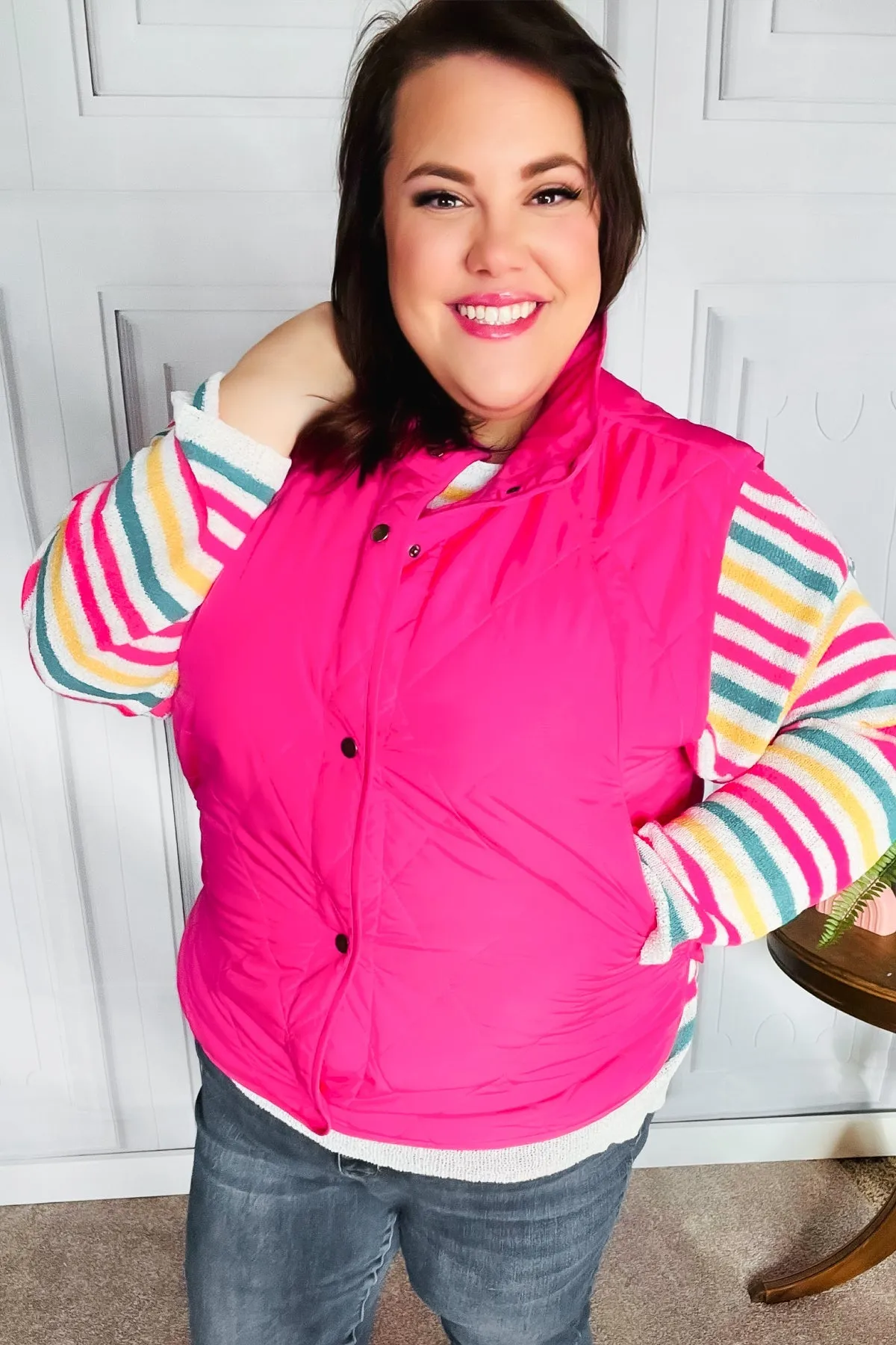 You Got This Hot Pink High Neck Quilted Puffer Vest sold by Charming Charlie product image thumbnail 3