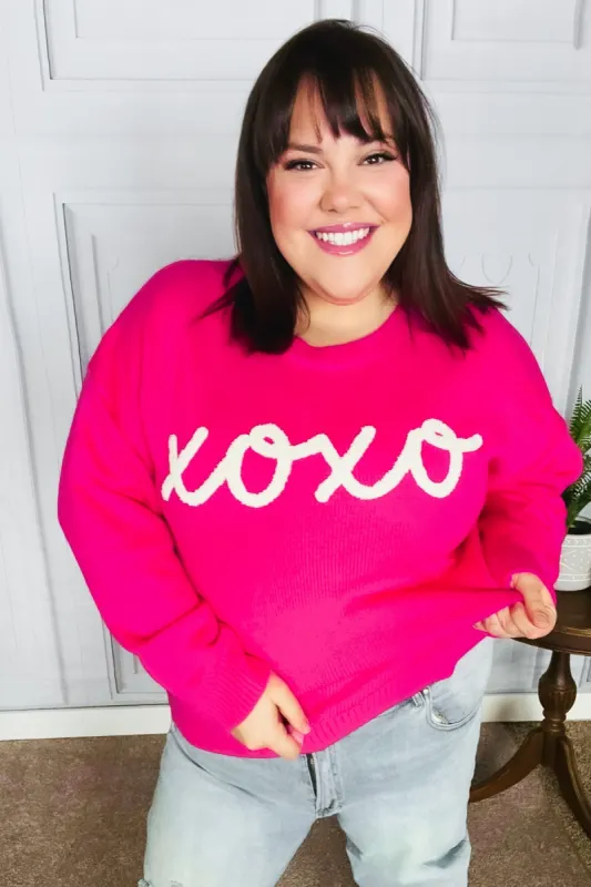 Love In the Air Fuchsia "Xoxo" Embroidered Sweater sold by Charming Charlie