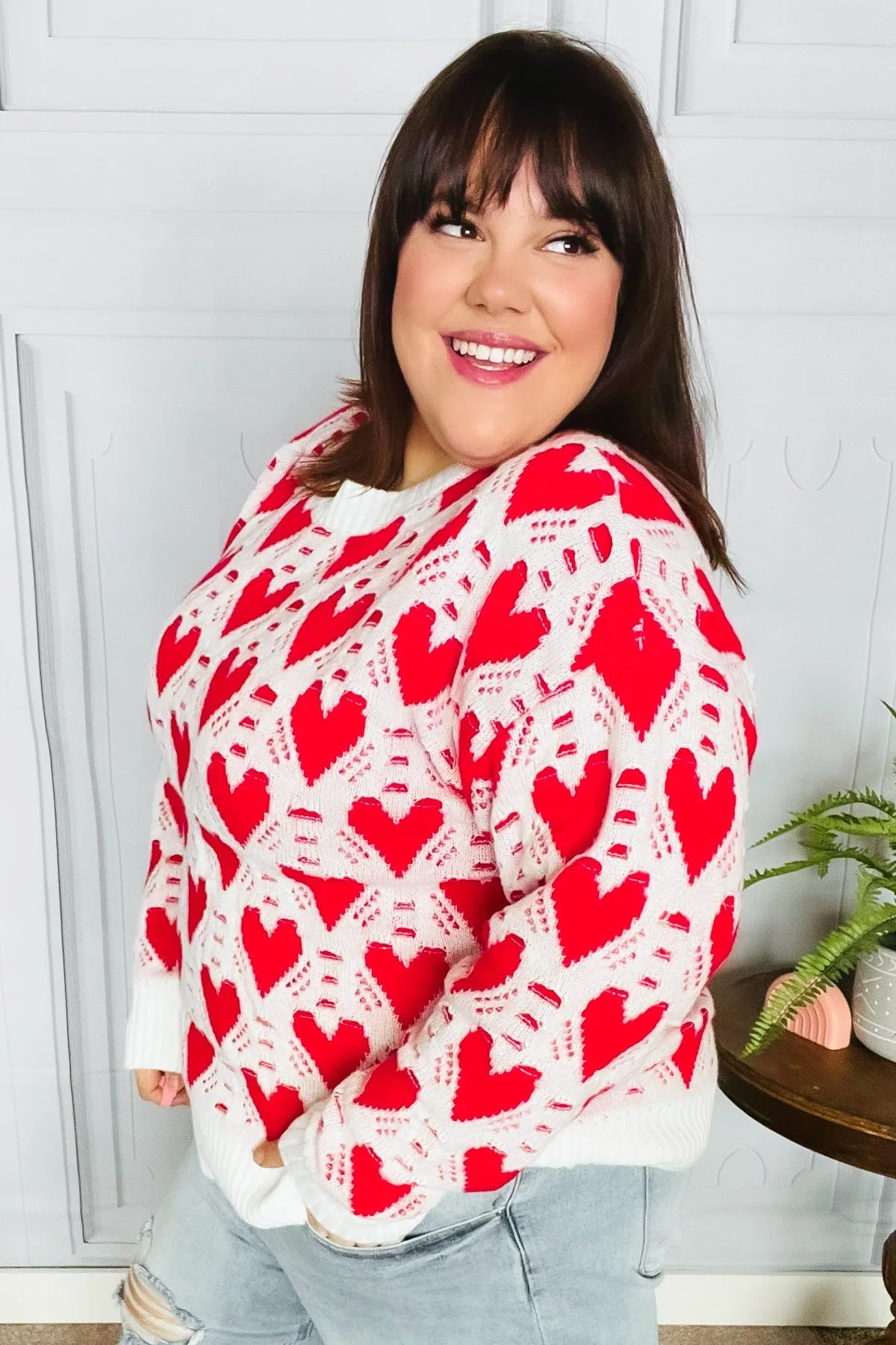 True Hearts Ivory & Red Heart Oversized Sweater sold by Charming Charlie product image thumbnail 5