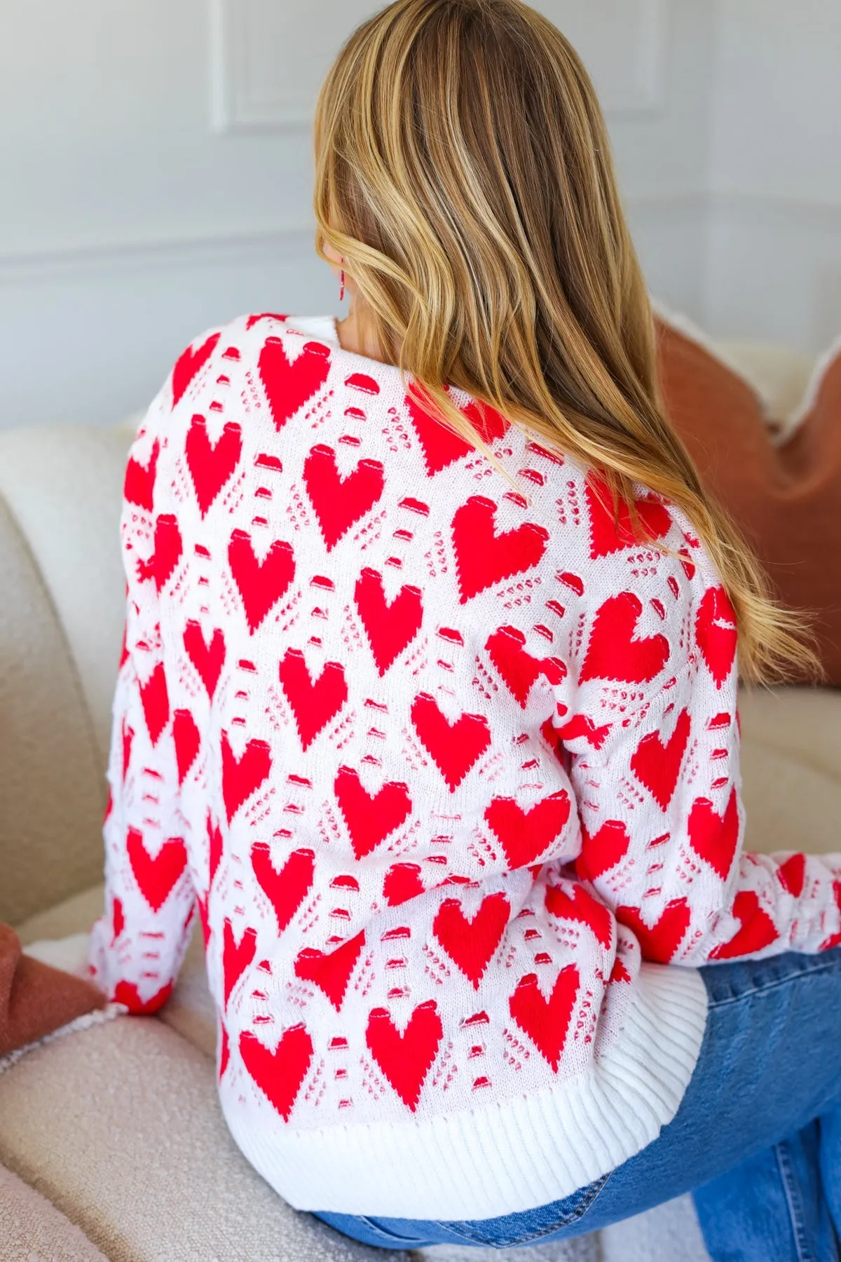 True Hearts Ivory & Red Heart Oversized Sweater sold by Charming Charlie product image thumbnail 4